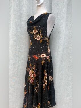Sky and Sand black floral polka dots dress